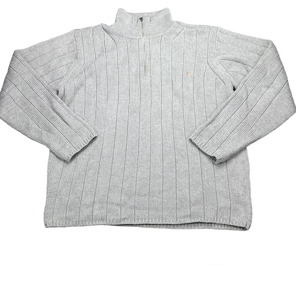 Ralph Lauren Polo Jeans Co Men’s Gray Knit Sweater Flag Logo 1/4 Zip Sz XL - Picture 1 of 9